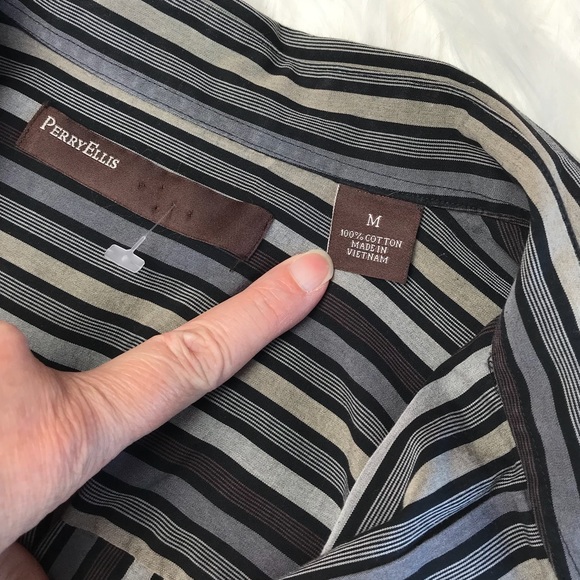 Perry Ellis Size Medium Gray Brown Dress Shirt - Picture 4 of 5